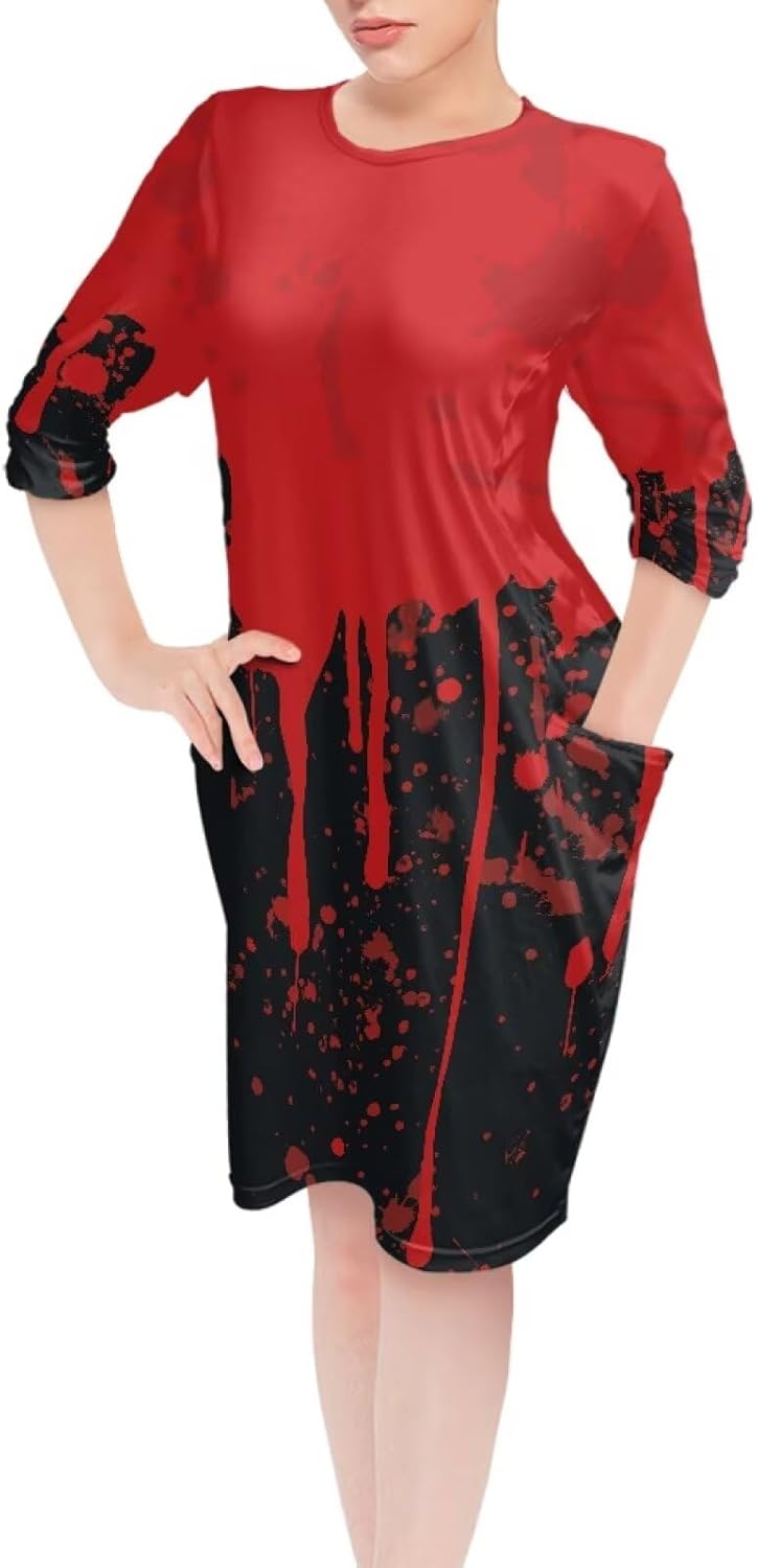 Gomyblomy Long Sleeve Nightgowns for Women Halloween Sleepwear Soft Cozy Sleep Shirts with Pockets Plus Size Nightdress