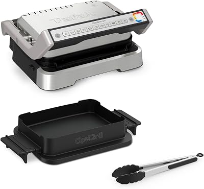 Tefal OptiGrill GC776D10 4-in-1 Contact Grill with Tray, Openable, 9 Programs, Cooking Level Indicator, Electric Grill, Oven, Stainless Steel/Black
