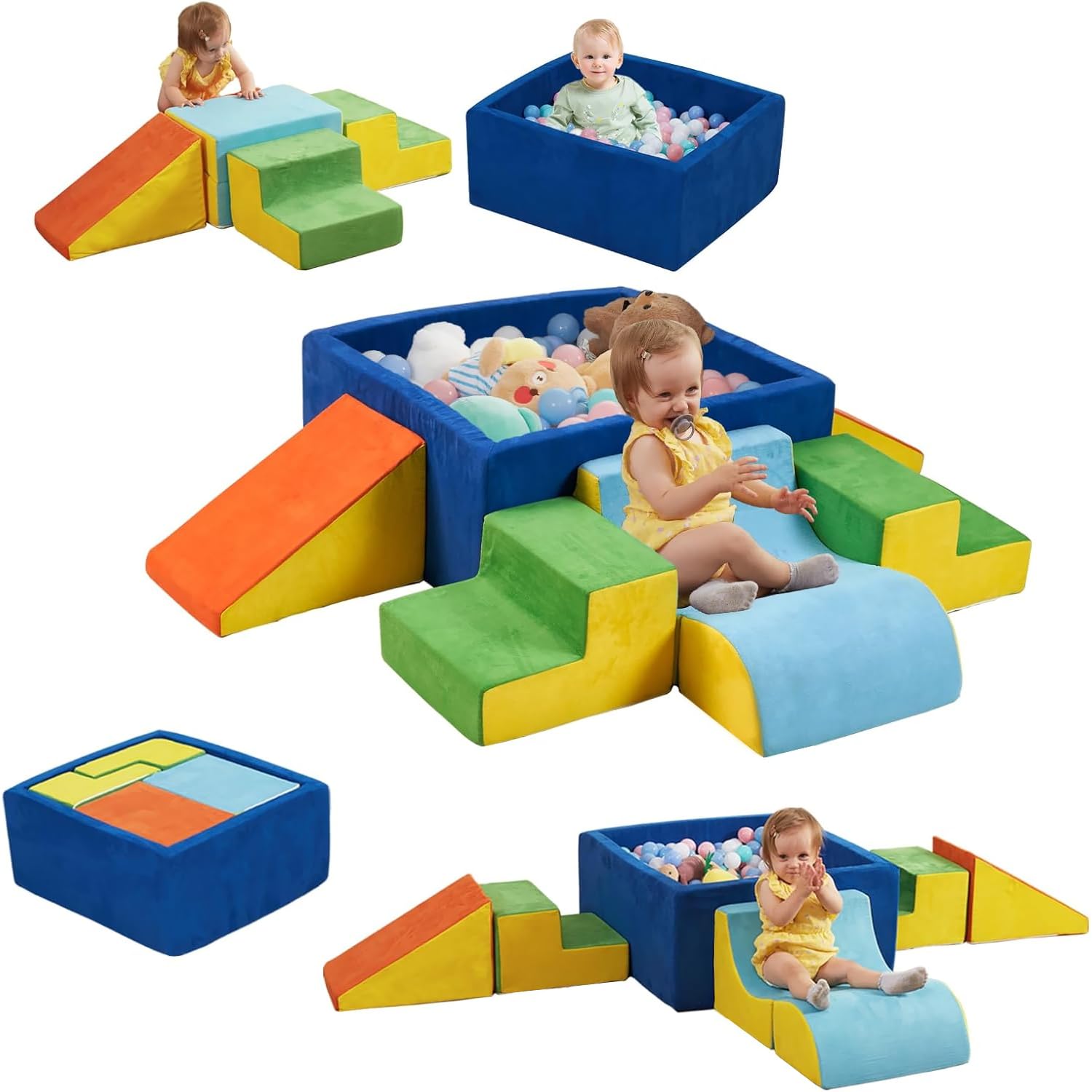 Schaumstoff Bausteine Kinder, Schaumstoff Kletterblöcke XXL, 6 Softbausteine Baby für Zuhause, Montessori Riesenbausteine Spielzeug, Weich&Rutschfest, Waschbare Hülle, Indoor Spielplatz Kinder