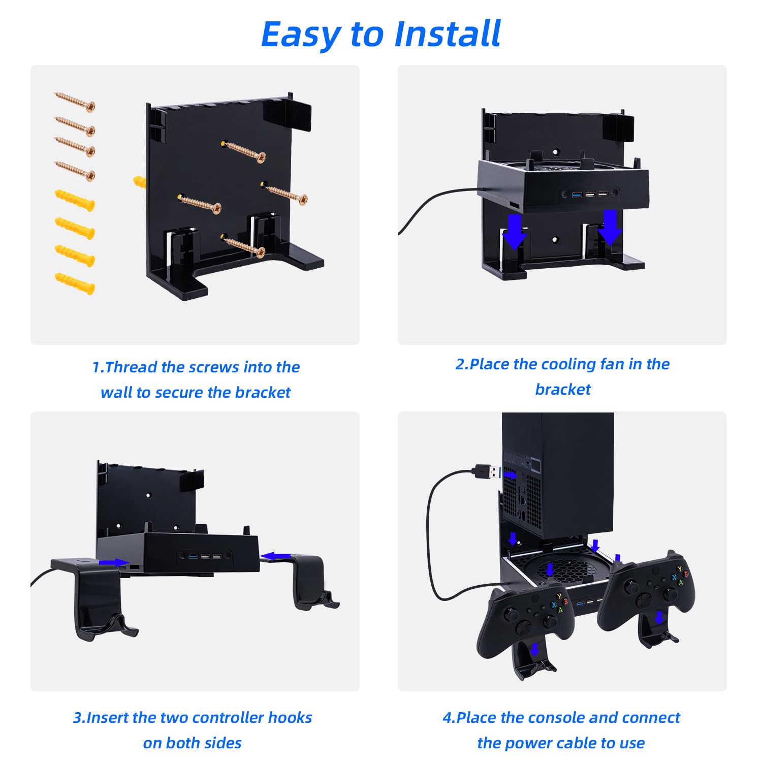 Mcbazel Xbox Series X Kit Montaggio Parete con Ventola Raffreddamento LED RGB, Staffa Raffreddamento regolabile Velocità USB