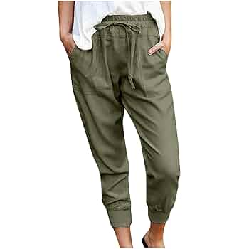 Pantalon Fluide Femme Fluide Léger Pantalons 3/4 Coton Et Lin Été