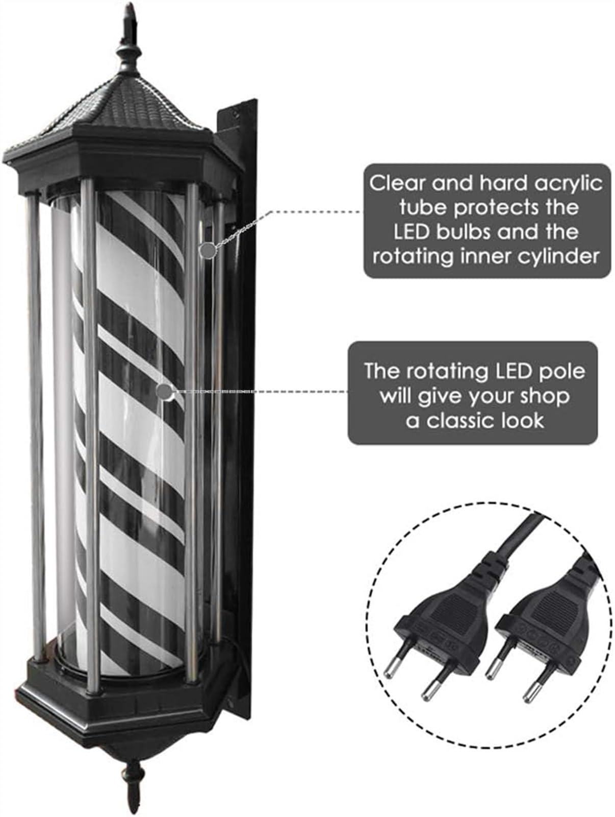 Amazon.co.jp: サインポール バーバーポール LED白黒ストライプ回転