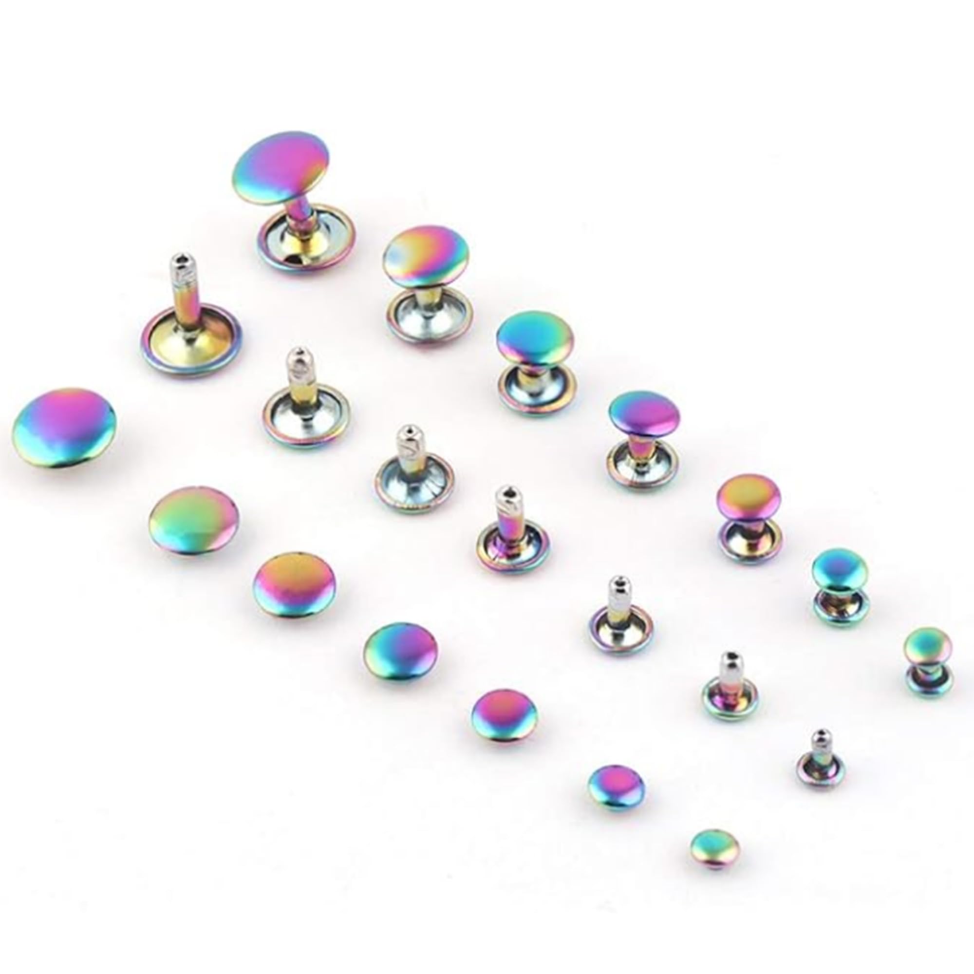Rainbow Double Cap Rivets,Metal Button Round Jewelry Rapid Rivet,Rivet Studs for Purse Bags Handbags Shoes Jeans Belts Leather Craft DIY (Cap 10mm 100pcs)