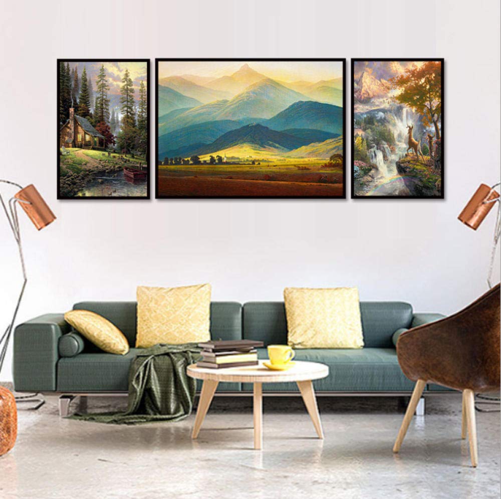 Tableau triptyque salon design moderne pour habiller le mur au-dessus du canapé