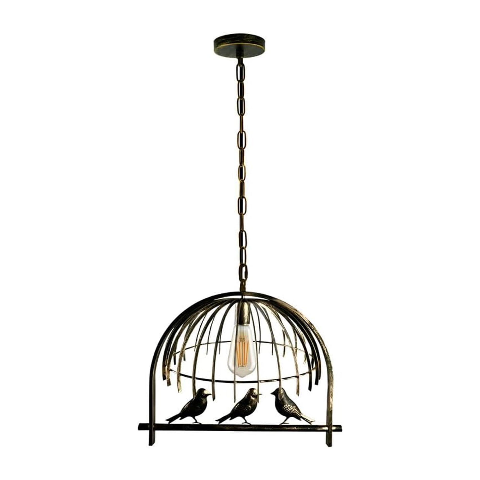 LEDSone Modern Bird Cage Pendant Light Brushed Brass Metal Lamp Shade E27 Base 49x40cm 95cm Adjustable Cable Easy Fit for Kitchen Living Room Bedroom Hallway Bar Coffee Shop