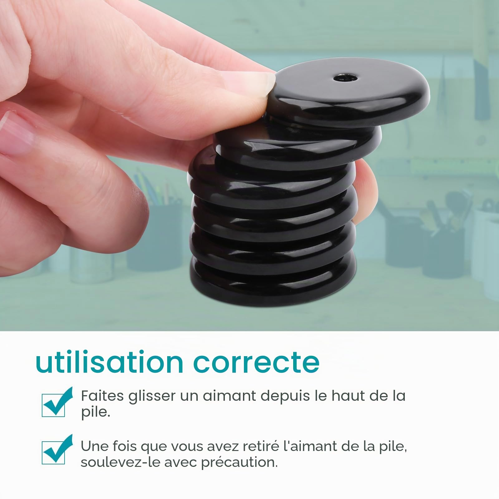 FPMYB 4 Pièces Aimant Neodyme Noir 45 kg Force 32x7 mm Avec Trou et Capsule, Pot Fraisé Avec Vis et Coussins en Acier, Puissant Pour Réfrigérateur, Cuisine, Industrie