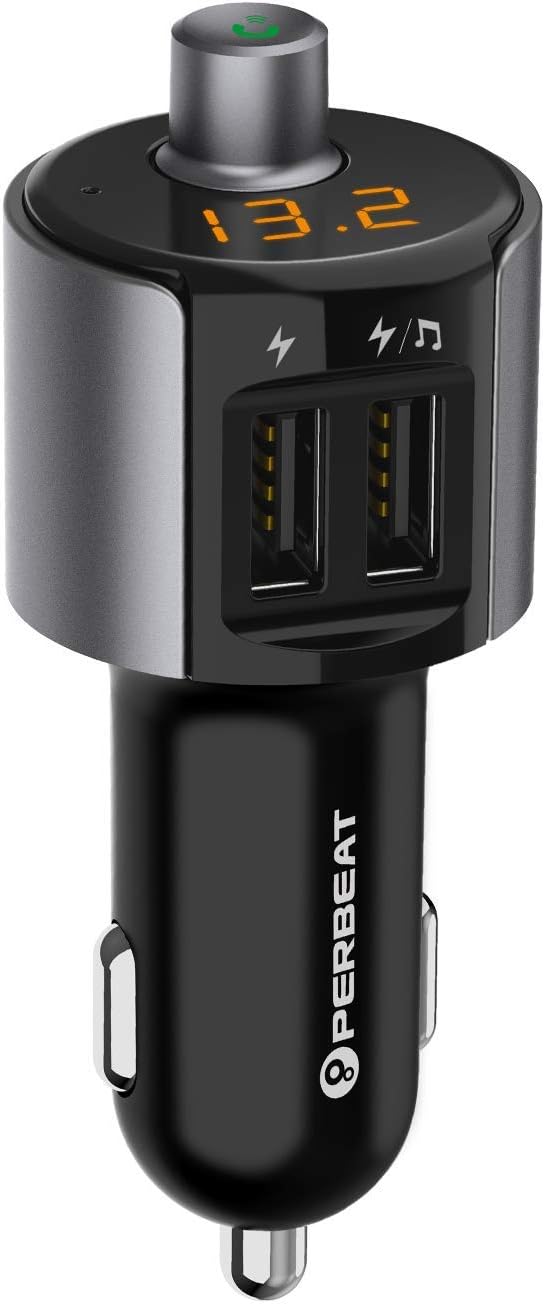 PERBEAT Bluetooth FM Transmitter Wireless Audio MP3 Player Radio Car Kit with USB Charging Supports Hands-free for iPhone SE 6 6S Plus Samsung Galaxy S7 S6 Edge and Other More Smartphones (Gray)