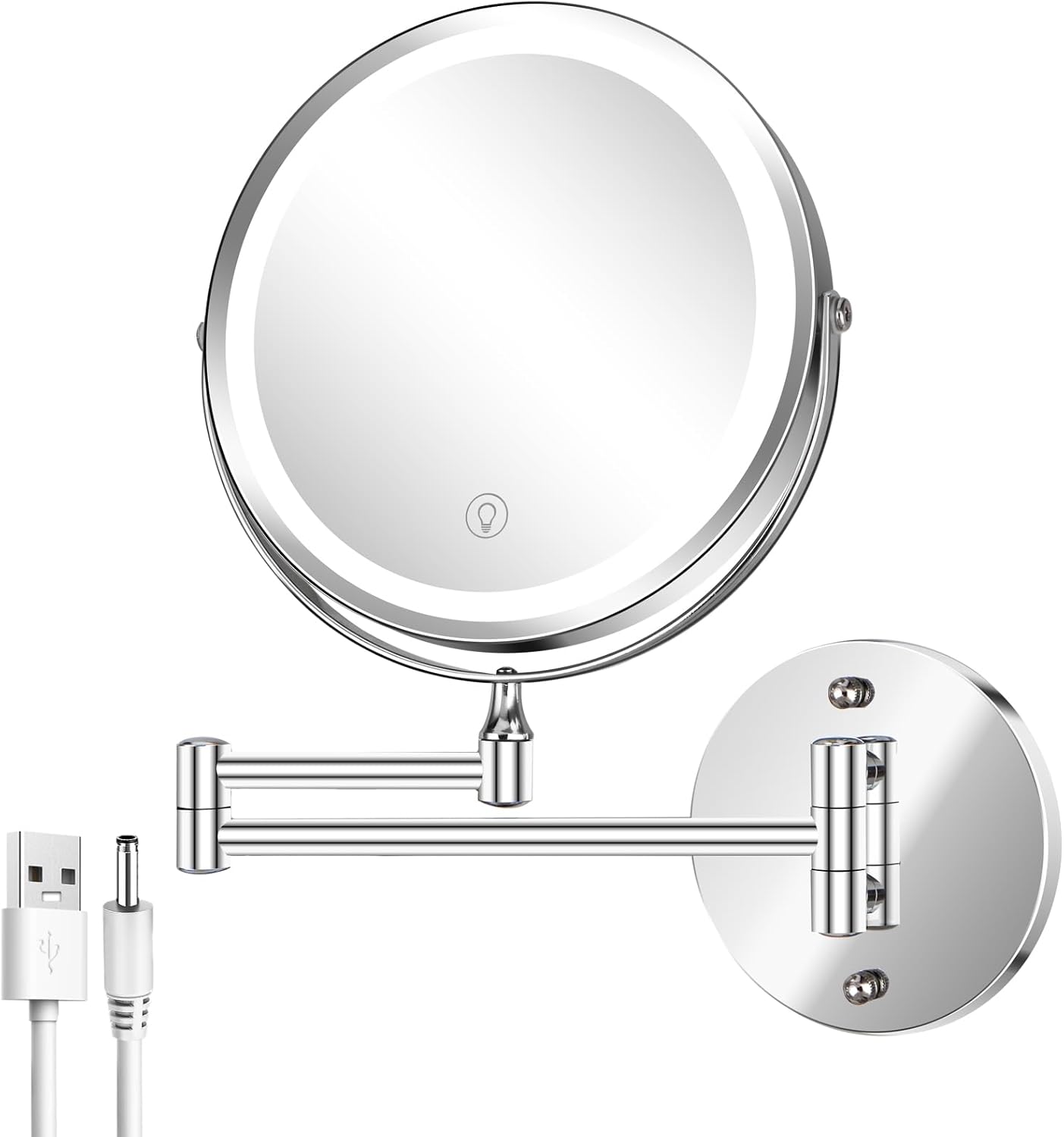 AusDaur 8” Wall Mounted Makeup Mirror, 1x/10x Magnifying Vanity Mirror
