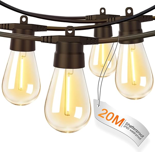 Uocub 20M Outdoor String Lights with Warm White Bulbs