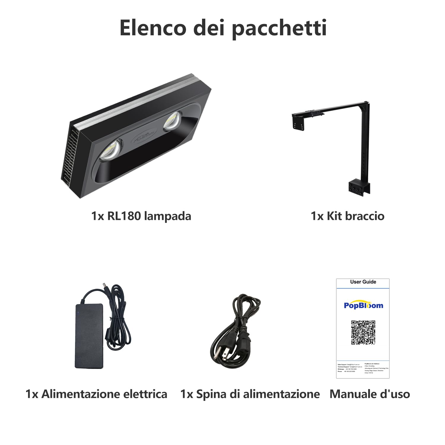 PopBloom RL180 Luce LED per acquari con supporto, illuminazione per acquari a spettro completo con controllo tramite app, ciclo di illuminazione per acquario da 180W, per acquario marini da 60 cm