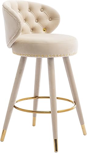 Miniatura 19 de Juego de 2 taburetes de bar, cojín grueso de terciopelo, con ribete de anillo y botón giratorio trasero, con una altura fija de 360 grados, Negro