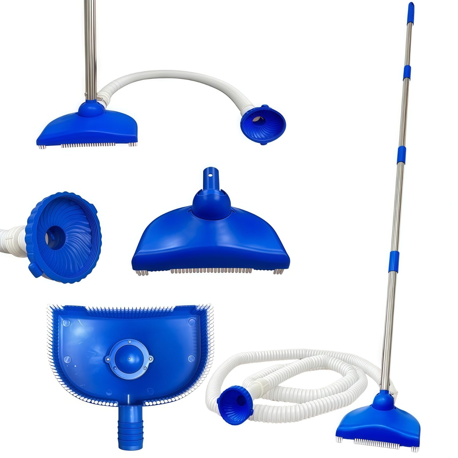 Aspirapolvere Piscina：Spazzola Automatica Senza Fili con Asta Estensibile in Acciaio Inox, Kit Pulizia Portatile per Piscine Fuori Terra, Interrate, Vasche Idromassaggio e Spa (Grigio)