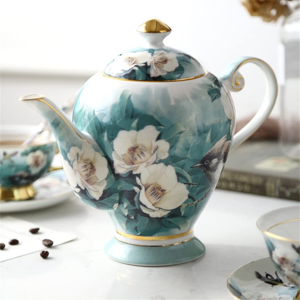 Zestaw do kawy z porcelany kostnej zestaw filiżanek i spodków sielankowy kwiat i ptak filiżanka do herbaty popołudniowa herbata parapetówka pamiątka ślubna