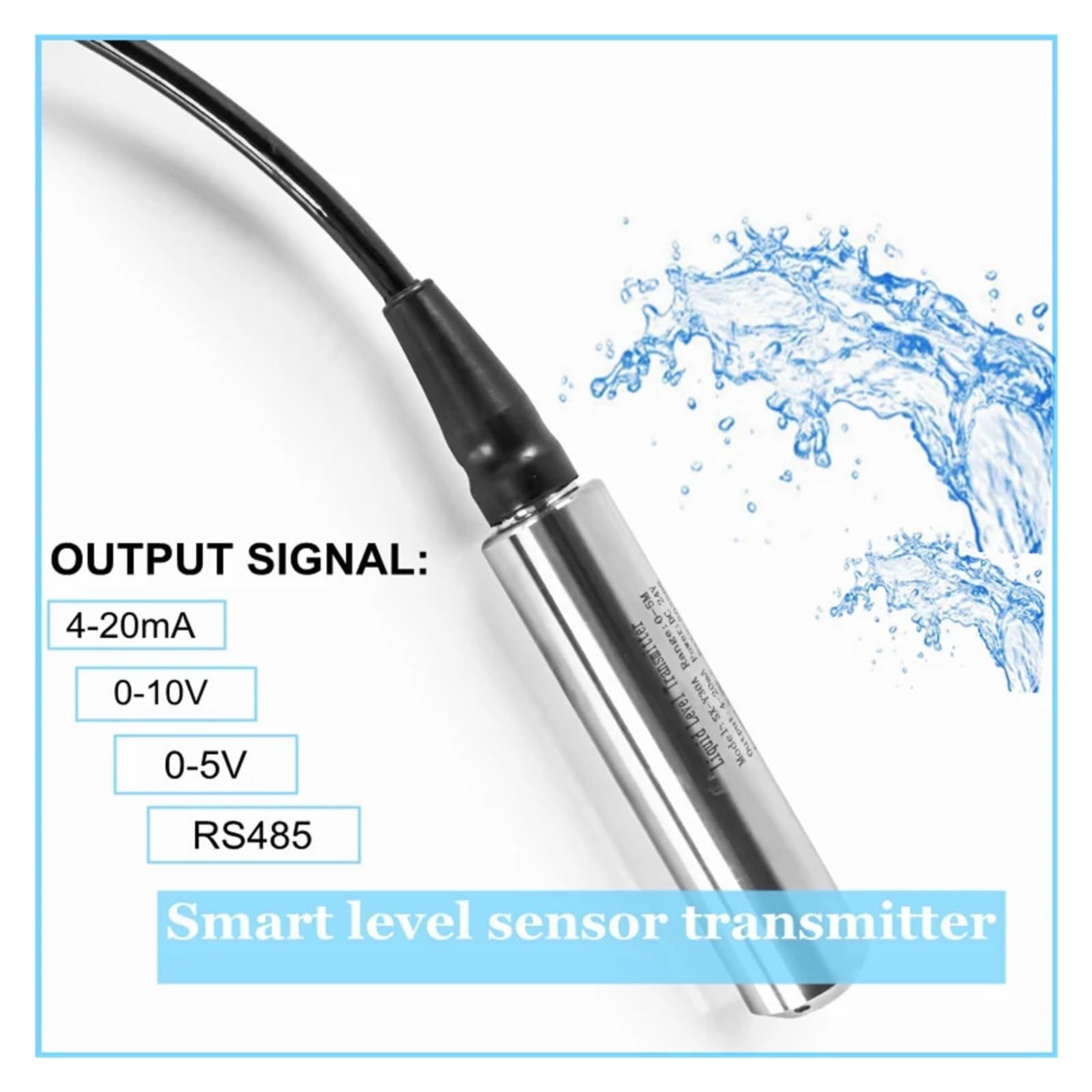 HJCMOONB 5m 10m 15m Immersed Liquid Level Pressure Sensor Transmitter DC24V Water Tank Control Liquid Level Meter 0-5V 1-5V RS485 Output(Rs485,15m Range 15m Cable)