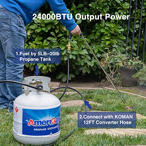KOMAN-Weed-torch-Propane-Burner35-long-armFuel-by-1LB-Propane-Gas-Cylinder5-40LB-Propane-Tankself-ignitionfor-RoofingWeedingCampfire-StartingOutput-24000BTU-Propane-not-included