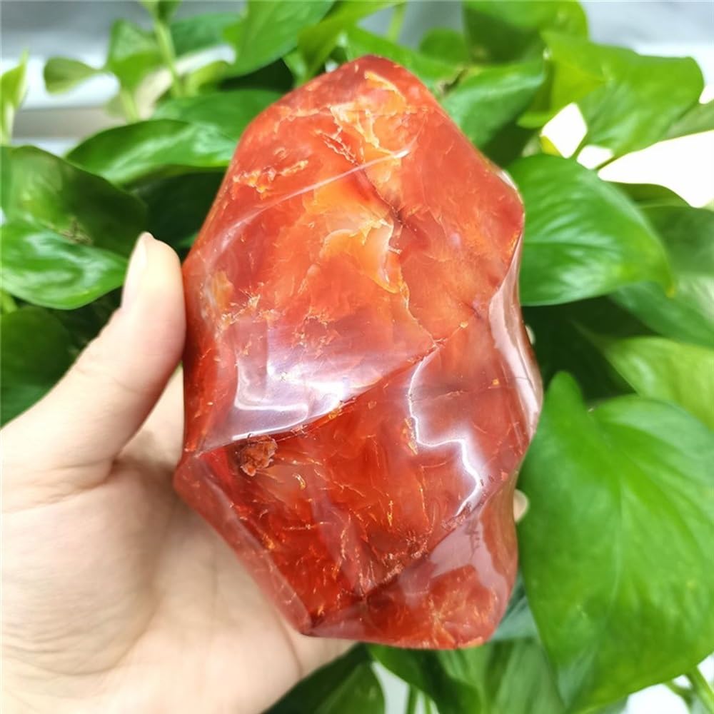 AUOQKQUT Red Agate Torch Crystal Flame Carnelian Quartz Gemstone Form Fire Crystals Decor Stone (Size : 480-550g)