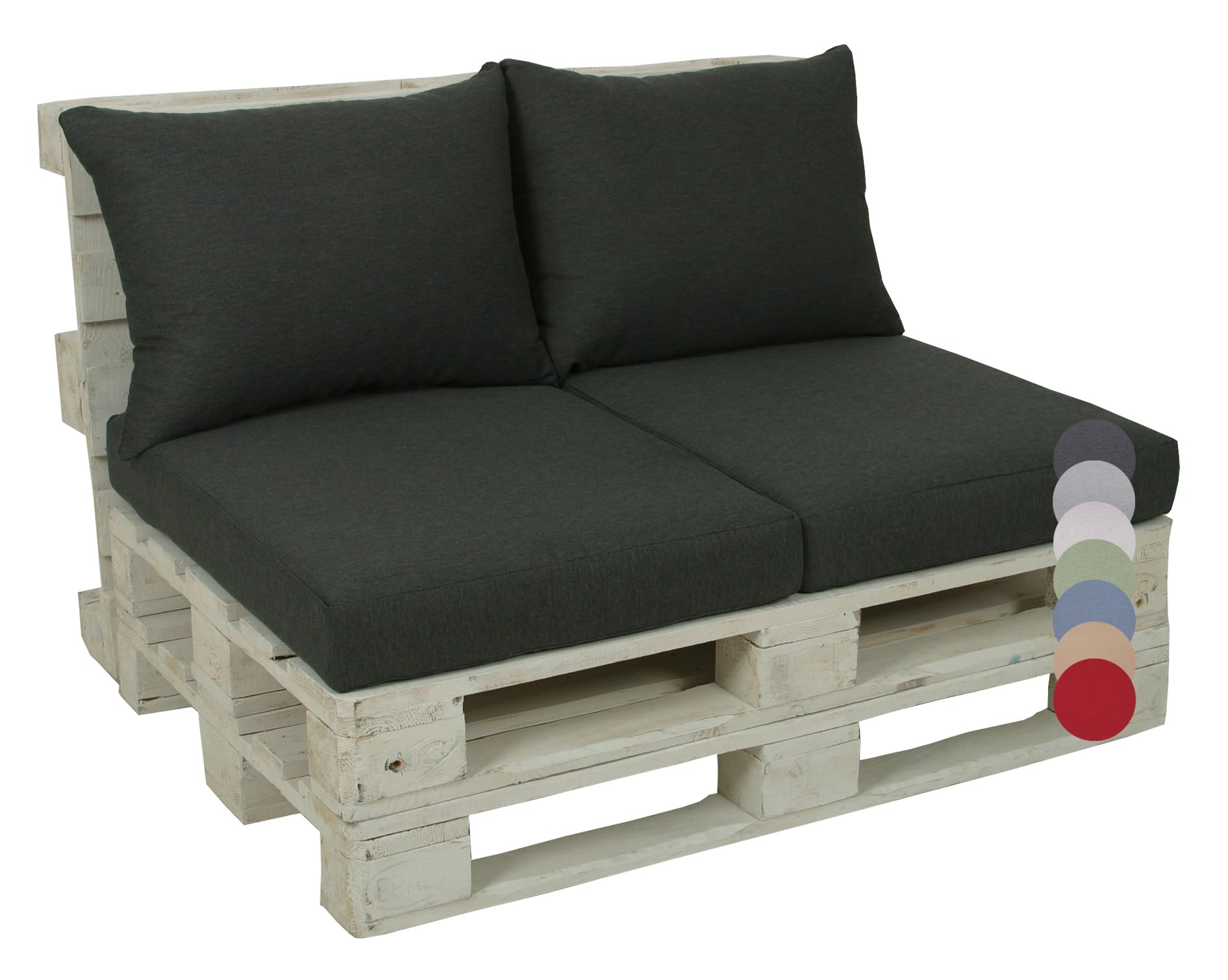 Bequeme und attraktive Polsterauflagen für Paletten-Loungen (2er-Set, 2-teilig, für eine komplette Palettenlounge, Uni anthrazit, Palettenkissen)