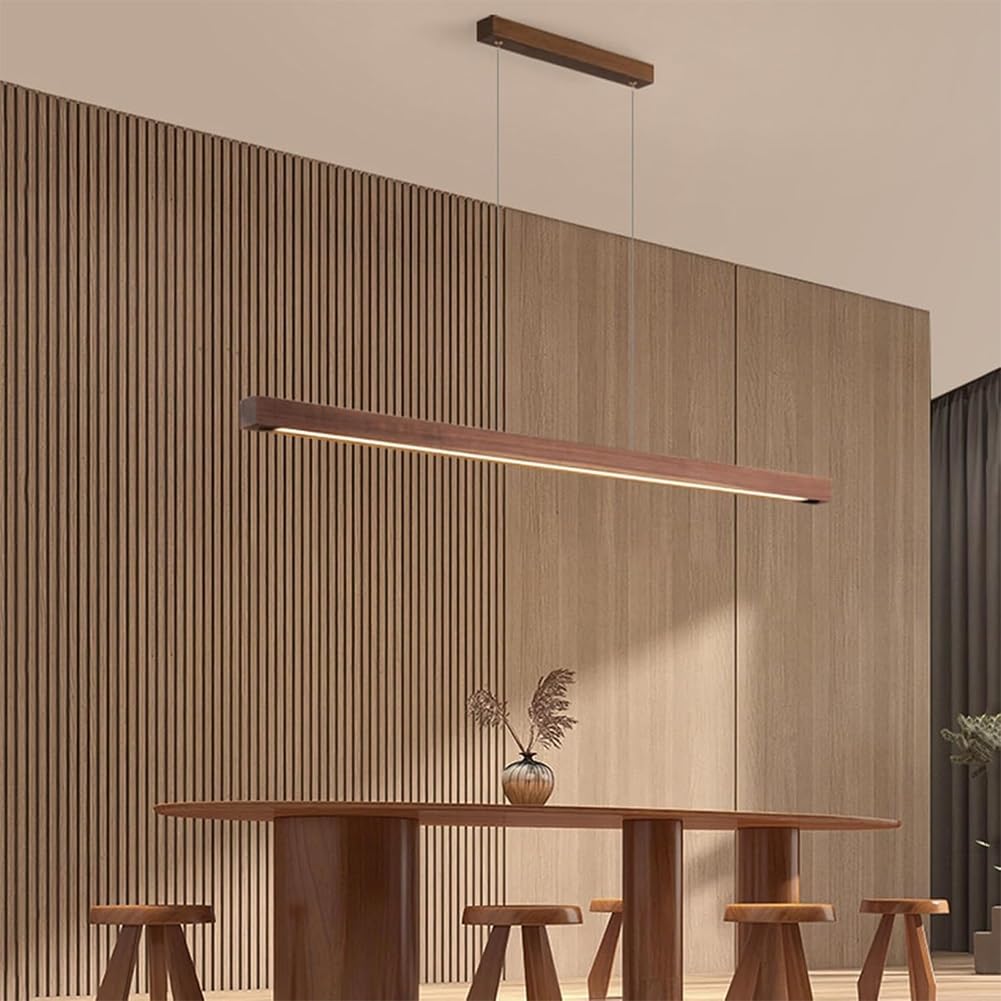LED Hängelampe Holz Esstisch Pendelleuchte 48W Moderne Linear design Hängeleuchte 3000K Warmes Licht Esstischlampe hängend Höhenverstellbar für Esszimmer Küche büro Lampe(Nussbaum,105cm)