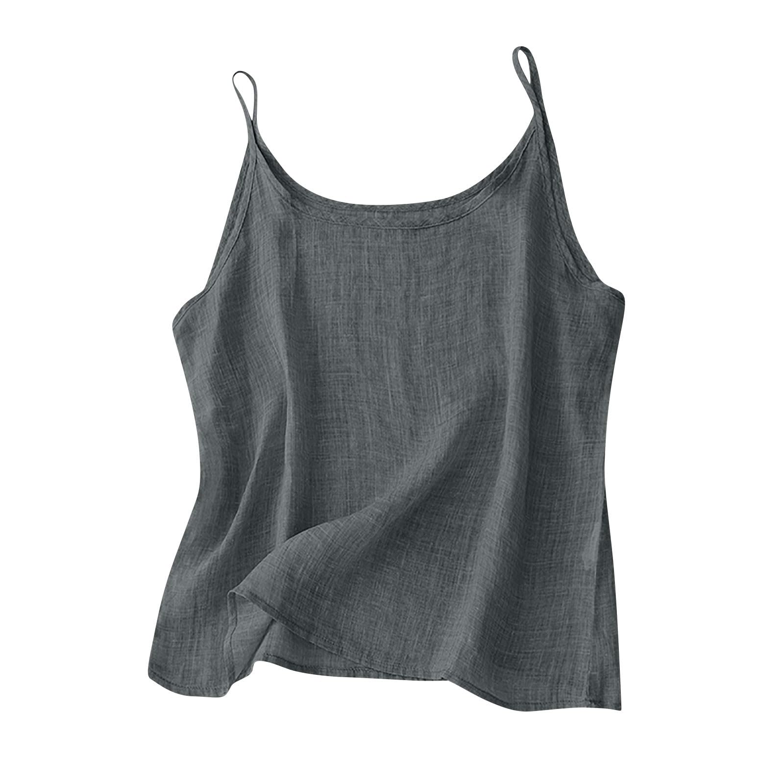 Womens Linen Tank Top Sleeveless Spaghetti Strap Vests Casual Solid Vest Fashion Plus Size Tops Summer Flowy Shirts