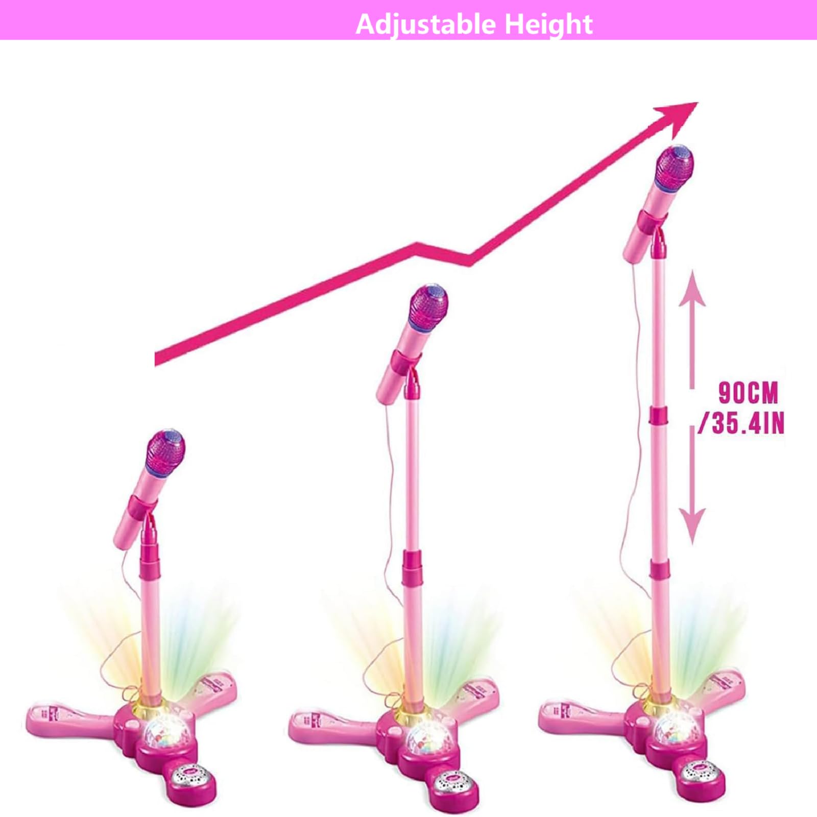 Kids Microphone and Stand,Adjustable Height Microphone Stand for Kids with Flashing Stage Lights, Stand Up Kid Karaoke Machines for Girls Boys Birthday Gift, Party Pastime - Image 2