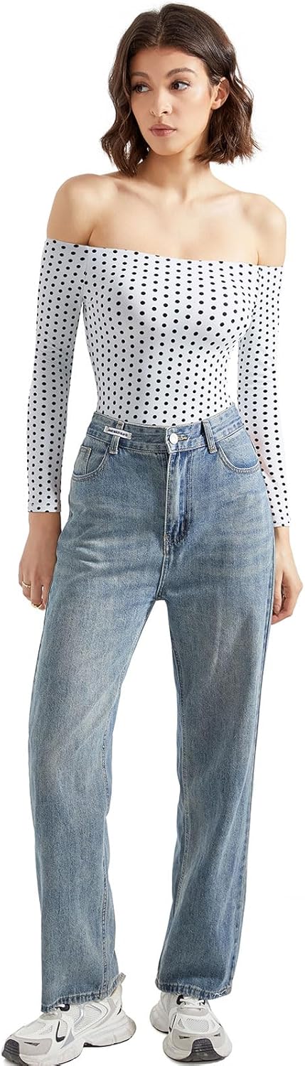 SUUKSESS Women Off the Shoulder Long Sleeve Bodysuit Double Lined Thong Bodysuit - Image 4