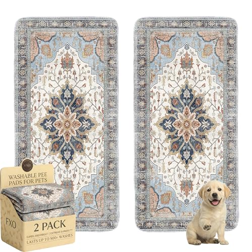 Image of Washable Pee Pads for Dogs,Great Urine Absorbent Reusable Puppy Training Pads,Waterproof,Leak-Proof & Non-Slip Potty Pads for Whelping,Crate,Playpen,Bed.(Blue Floral,36 inchx72 inch)