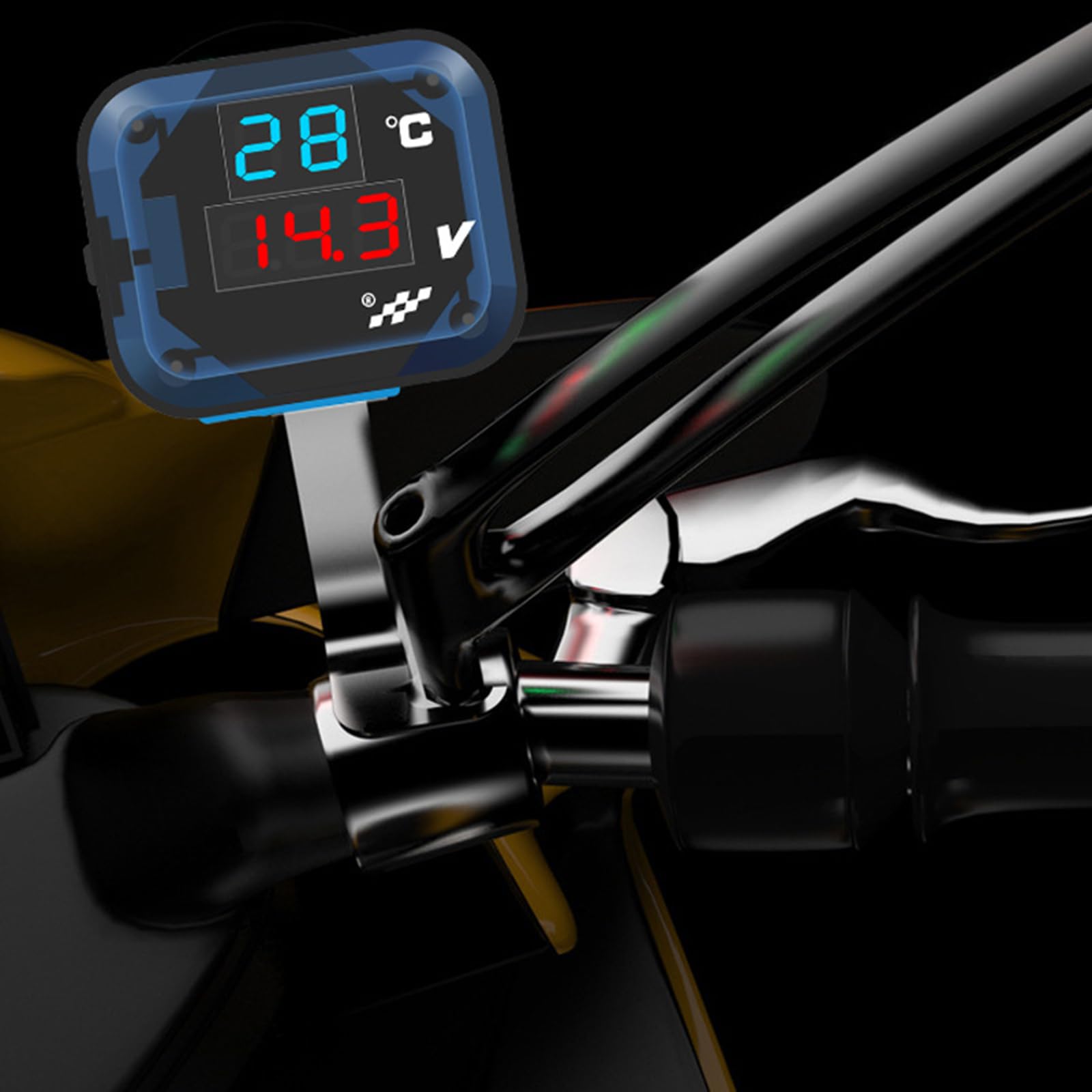 Voltmetro per moto con porta di ricarica USB, 12 V-24 V, misuratore di temperatura digitale per manubrio
