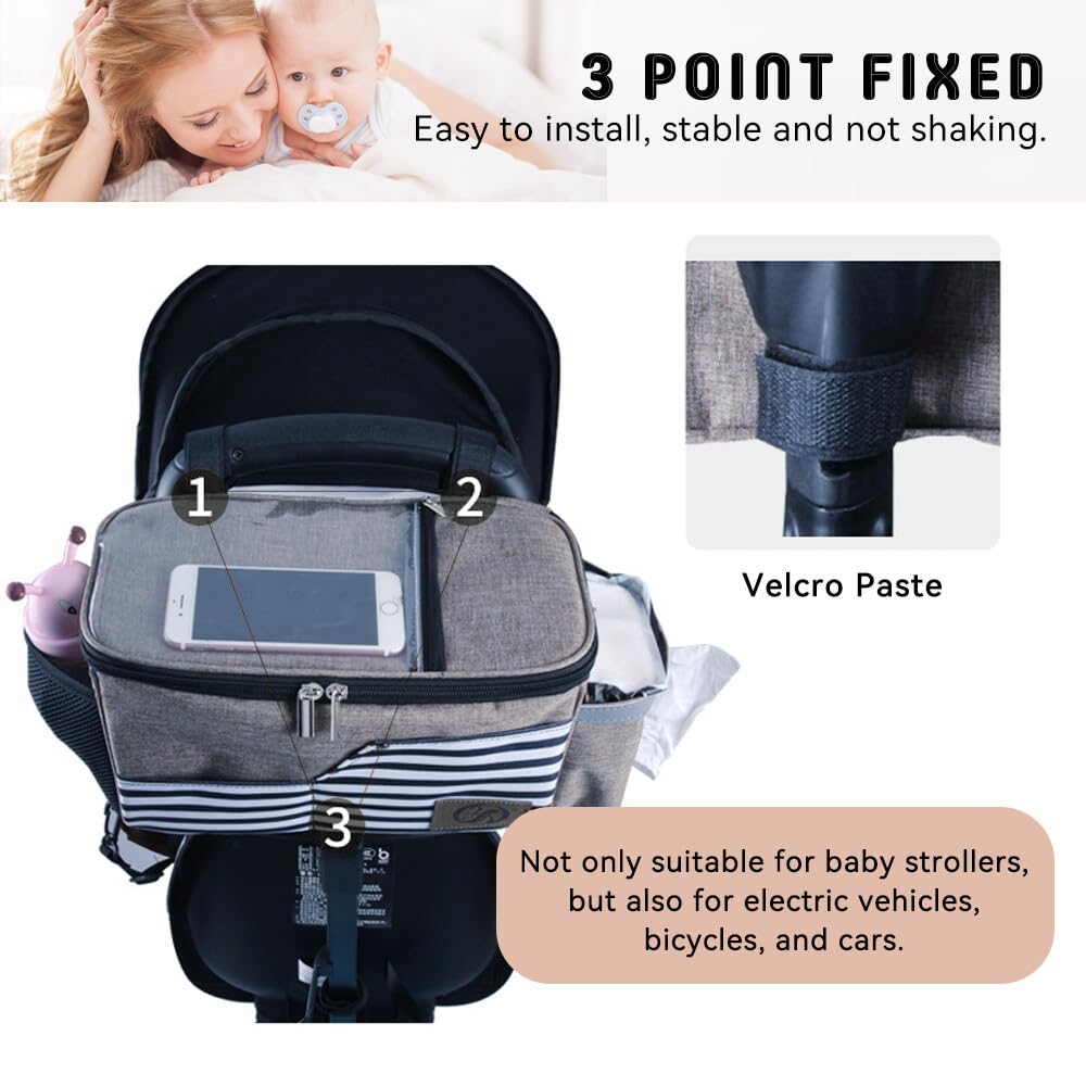 Jadin Bolso Carro Bebe, Multiusos Bolsa Carro Bebe con Correas de Hombro para Biberones, Pañales, Pañuelos y Juguetes, Bolso Bebe Carro Universales Accesorios Carro Bebe, Impermeable