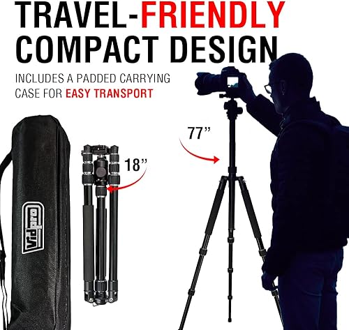 Miniatura 7 de Vidpro VentureMaxx AT-77 - Trípode de viaje profesional de aluminio de 77 pulgadas y monopie en uno con cabeza de bola, unidad de trípode completa