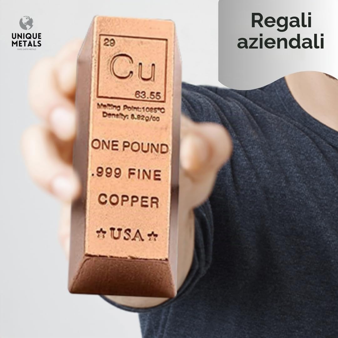 Unique Metals - Fermacarte in rame da 0,5 kg, design con elemento chimico puro con certificato di autenticità