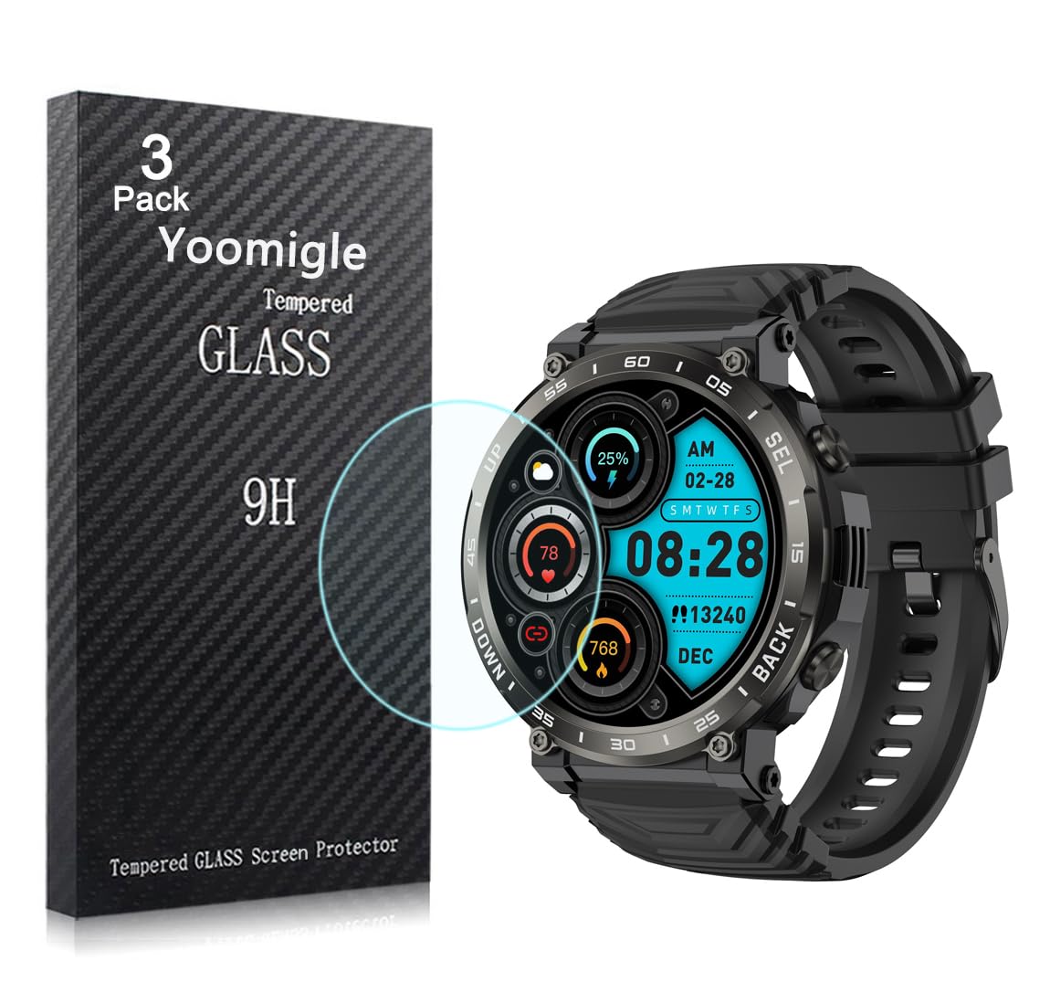 Yoomigle 3 Pack Compatible with IDEALROYAL S56 1.52 Inch Smartwatch Screen Protector Tempered Glass for GloryFit S56 1.52'' Smart Watch Screen Protectors Foils Glass Anti-Scratch