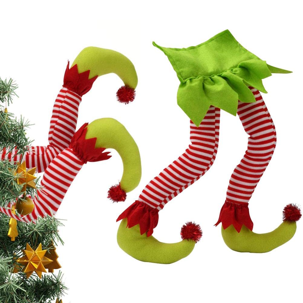 – Elf Decorations Christmas, 26 * 15 * 10 Christmas Elf Stuffed Legs Stuck Tree Topper Decorations Xmas Holiday Party Ornament Indoor Outdoor Decor