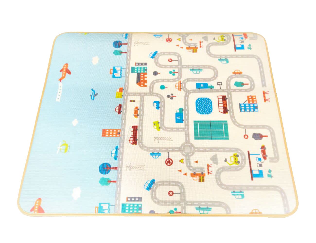 Mamabrum Baby Krabbelmatte, Baby Spielmatte, 150 x 180 x 2.0 cm, ungiftige Bodenmatte für Babys, große Schaumstoffmatte, gerollt, wasserdicht, rutschfest, tragbar, Straße und Pandas
