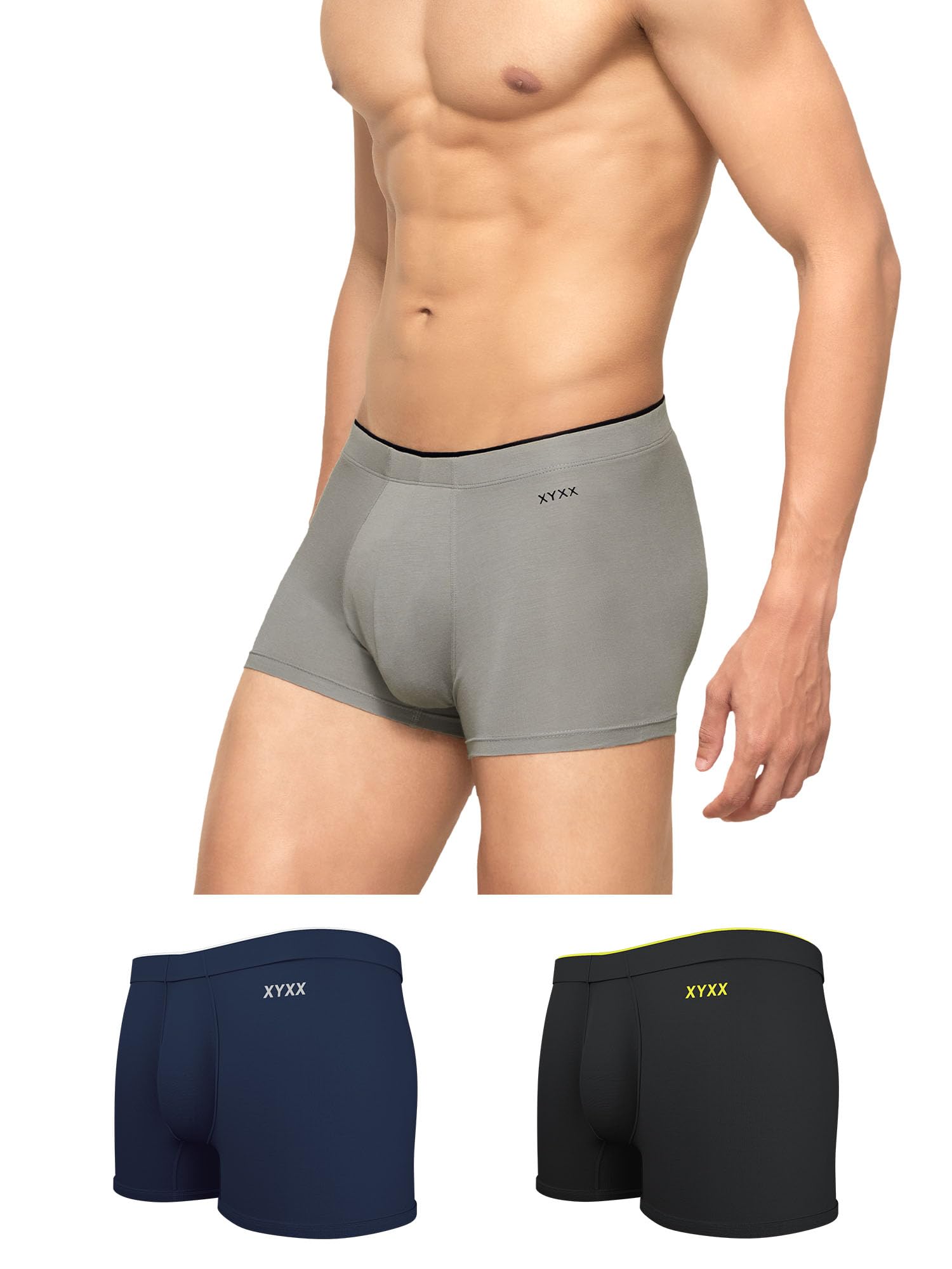 xyxx Men's Uno Micromodal Regular Fit Solid Antimicrobial Trunks with No Marks Waistband (Pack of 3)-picture-13