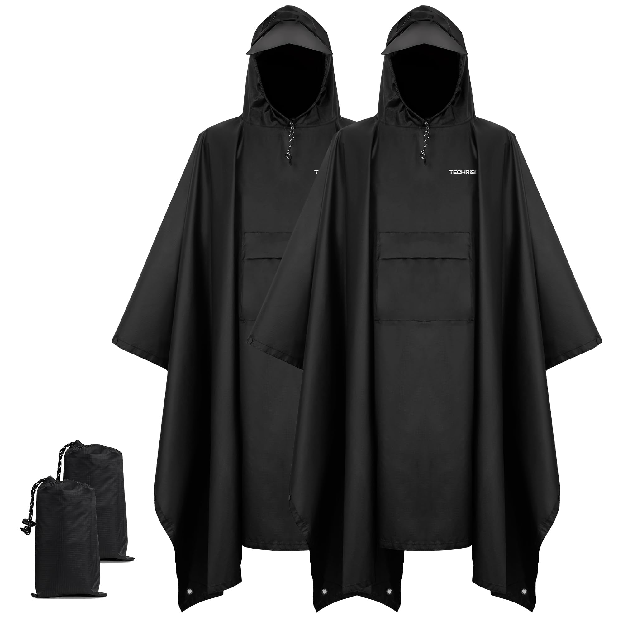 TechRise Wasserdichter Regenponcho, Leichter Atmungsaktive Regenjacken, Unisex EVA Regencape mit Kapuze, Multifunktionale Wiederverwendbarer Regenmantel für Wandern, Camping, Angeln, Fahrrad