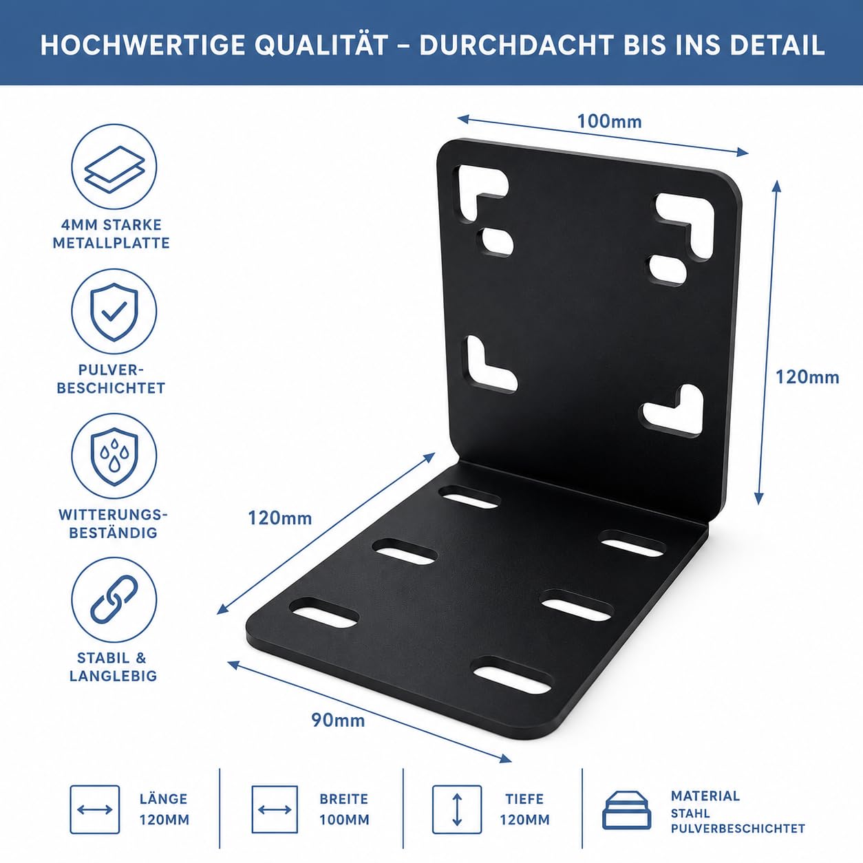 Adaptateur de support d'éventail de balcon rectangulaire pour balustrade de balcon jusqu'à 160 cm x 160 cm Fixation / support / adaptateur de qualité supérieure sur la balustrade sans perçage