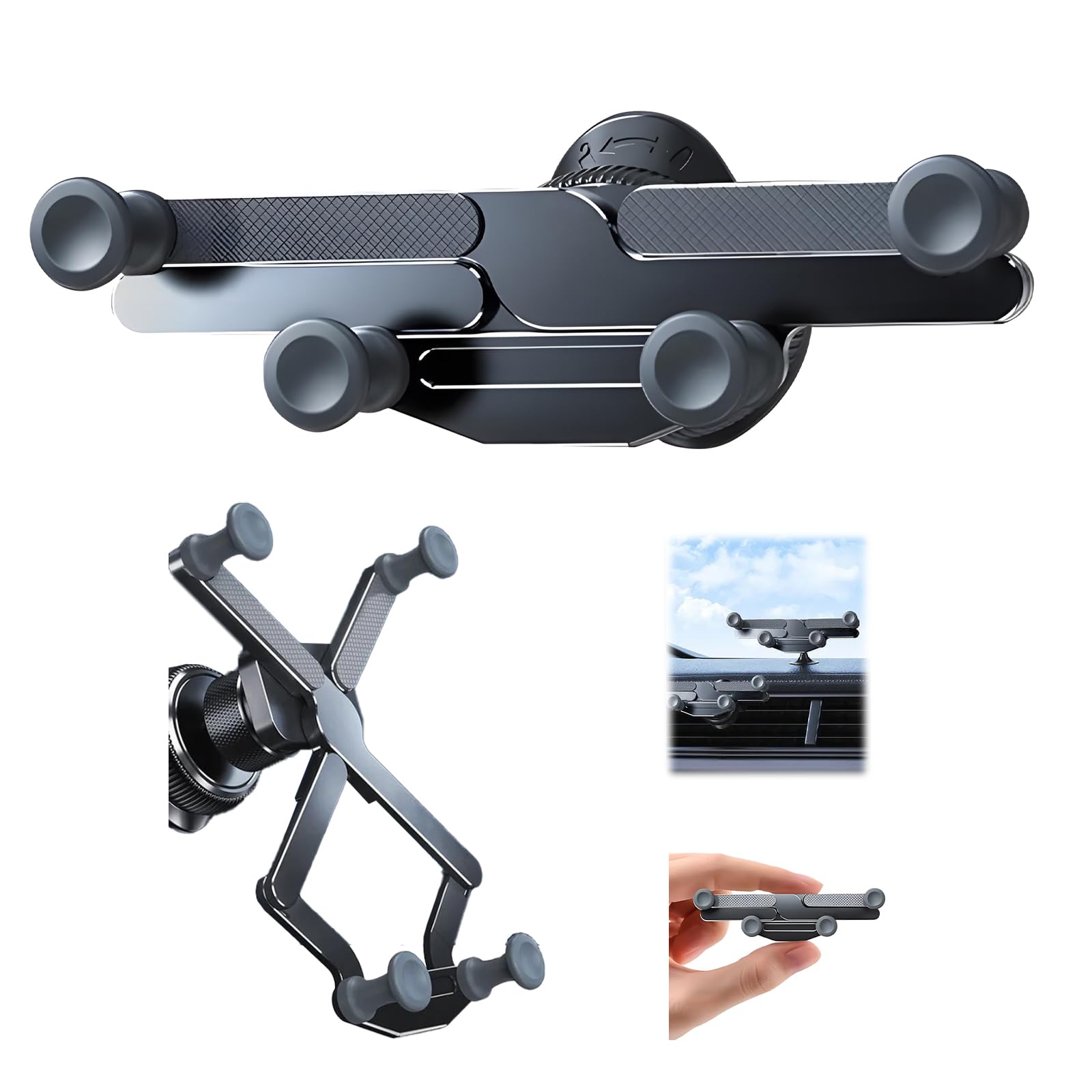 BINGONEInvisible Rotatable Air Vent Mount Car Phone Holder, Black, Universal Compatible, 360 Degree Adjustable Swivel, Foldable Bracket, Secure Hold for Smartphones