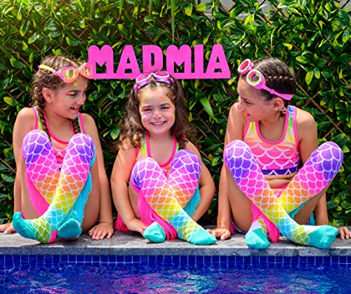 Mermaid Socks, Dazzling Knee-High Socks with Blue & Pink Tassles4