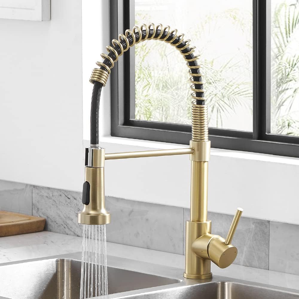 OWOFAN Kitchen Faucets with Pull Down Sprayer 304 Stainless Steel Industrial Single Handle One