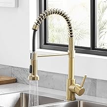 OWOFAN Kitchen Faucets with Pull Down Sprayer 304 Stainless Steel Industrial Single Handle One Hole Faucet for Farmhouse Camper Laundry Utility Rv Wet Bar Sinks Gold 9009K