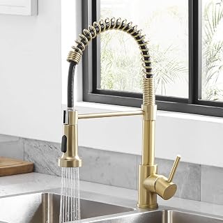 Kitchen Faucets with Pull Down Sprayer 304 Stainless Steel Industrial Single Handle One Hole Faucet for Farmhouse Camper Laundry Utility Rv Wet Bar Sinks Gold 9009K - Amazon product rated Grade A
