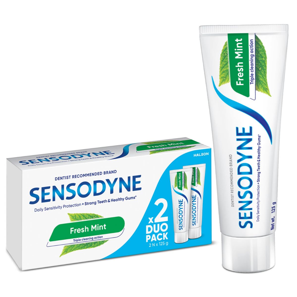 Sensodyne Toothpaste Fresh Mint|Daily Sensitivity Relief Tooth Paste Combo Pack - 250gm (125gm x 2) | Dentist Recommended | Everyday Use Paste, Fresh Breath, Fights Tooth Decay, Maintain Healthy Gums