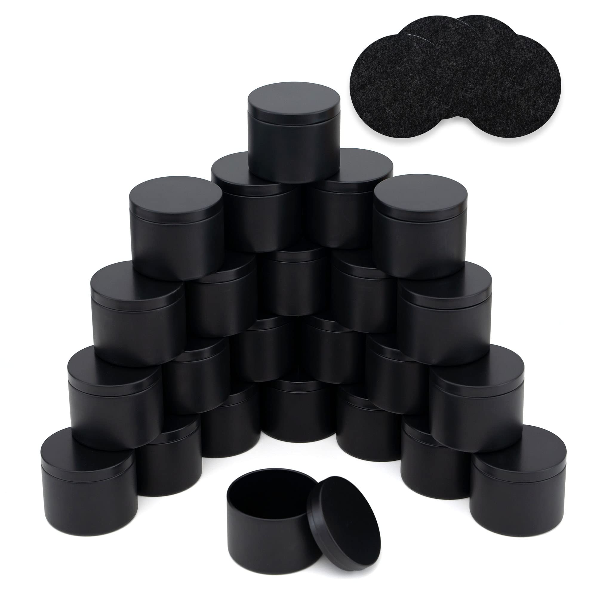 Quikobo Candle Tin 24 Pieces (Pure Black), 4oz/120ml Container for DIY Set, Jars for Making