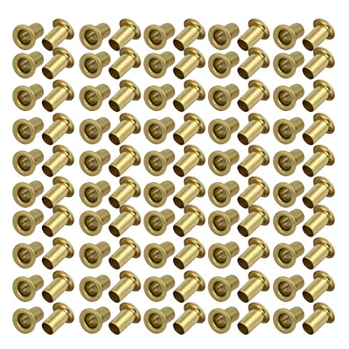 Sourcingmap 100pcs M5 x 8mm Brass Plated Metal Hollow Eyelets Rivets Gold Tone