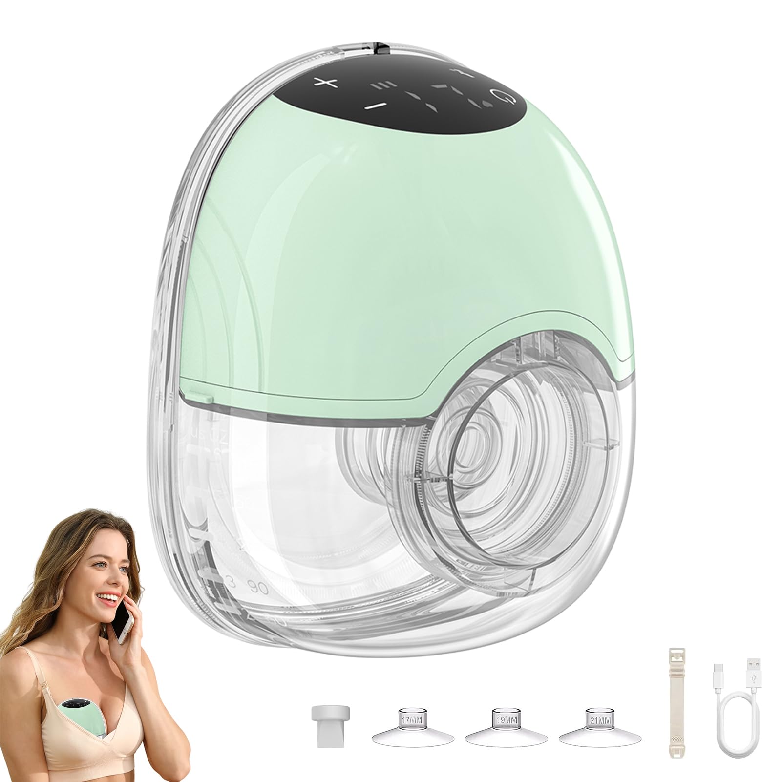Milchpumpe Elektrisch, 4 Modi und 12 Stufen Handsfree Milchpumpen, Tragbar Elektrische Milchpumpe Schmerzlos Starke Absaugung Geräuscharm Leckage Verhindern mit 17/19/21MM Flansche (Grün)