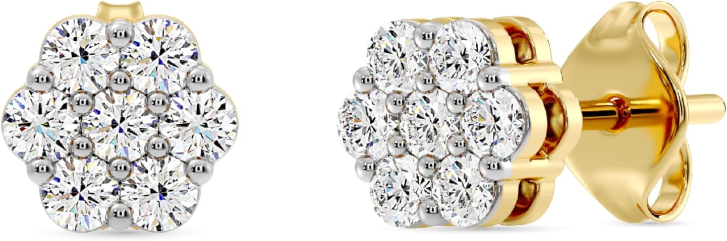 GILDED Lab-Grown Diamond 7-Stone Flower Stud Earrings in 14K Gold Plated 925 Sterling Silver | Hypoallergenic SI1 F Color 1/4-2CTW