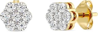 GILDED Lab-Grown Diamond 7-Stone Flower Stud Earrings in 14K Gold Plated 925 Sterling Silver | Hypoallergenic SI1 F Color 1/4-2CTW