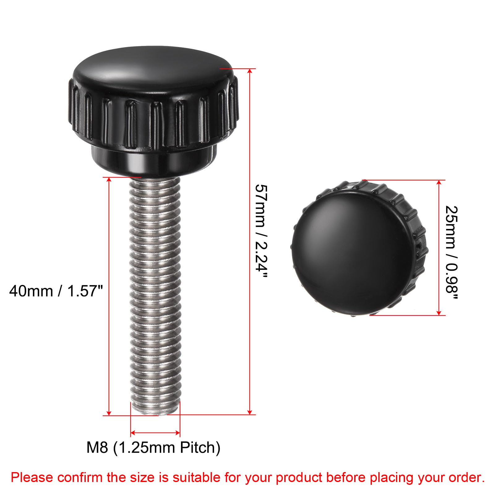 QUARKZMAN 4 sztuki śrub radełkowanych z gwintem M8 x 40 mm x 25 mm śruba z łbem okrągłym ze stali nierdzewnej 304 bolce z uchwytem okrągłym, guziki zaciskowe 25 mm, śruby kciukowe, śruba napinająca do