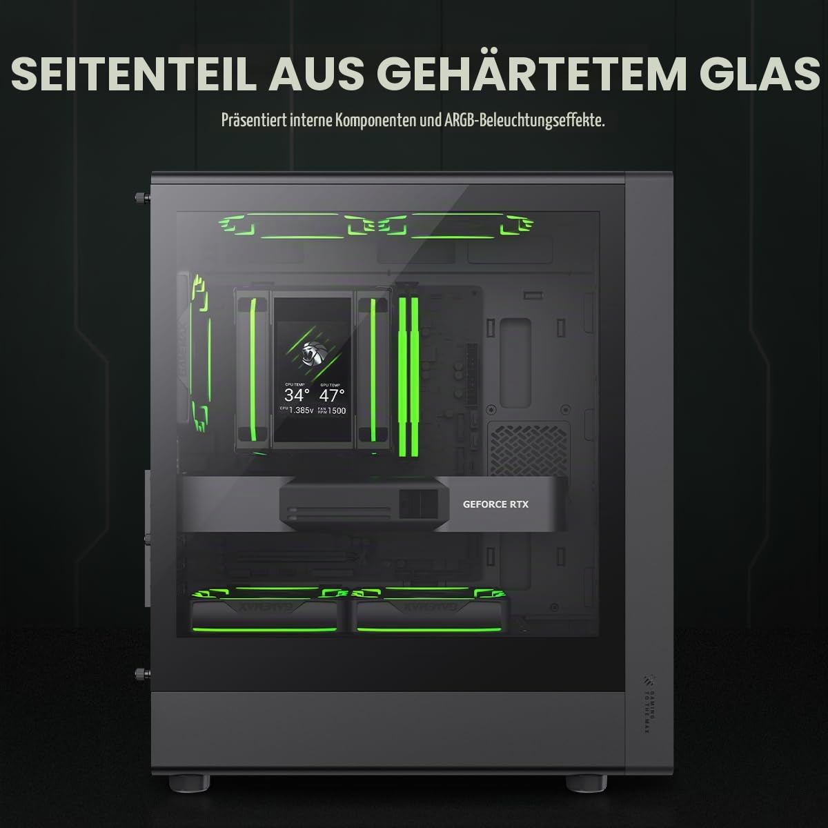 GAMEMAX AERIS 330 MB M-ATX PC Gehäuse, Gaming Case mit 4 ARGB Lüftern, 330 mm GPU, 240/360 mm Radiator, USB-C, Multi-Speicher, Schwarz