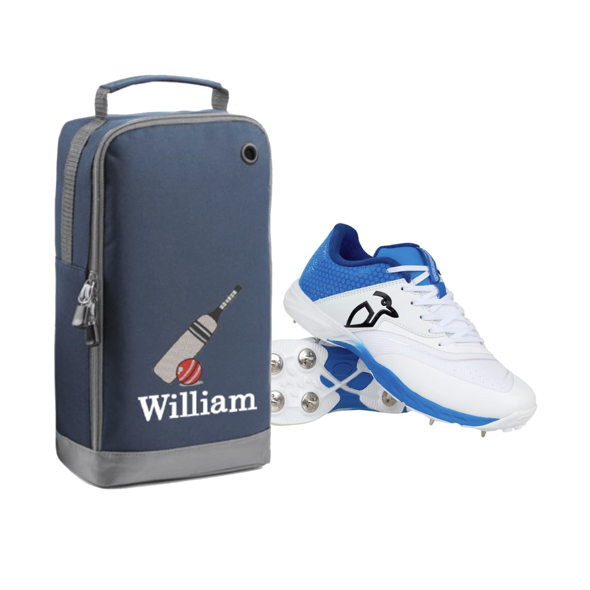 Cricket Boots Bag Personalised with Embroidered Name & Motif Cricket Shoes & Boot Bag 8 Colours (Navy Blue)